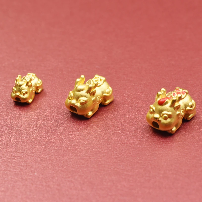 999足金黄金纯金貔貅宝宝手链金豆配件转运珠diy小饰品