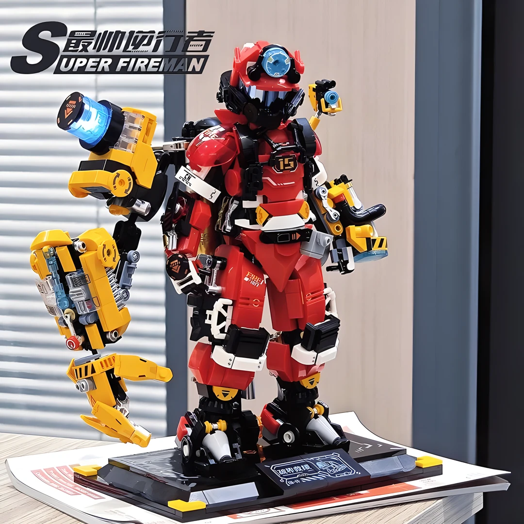 积木礼物Iblock破界消防员拼装积木益智玩具机甲关节可动潮玩摆件