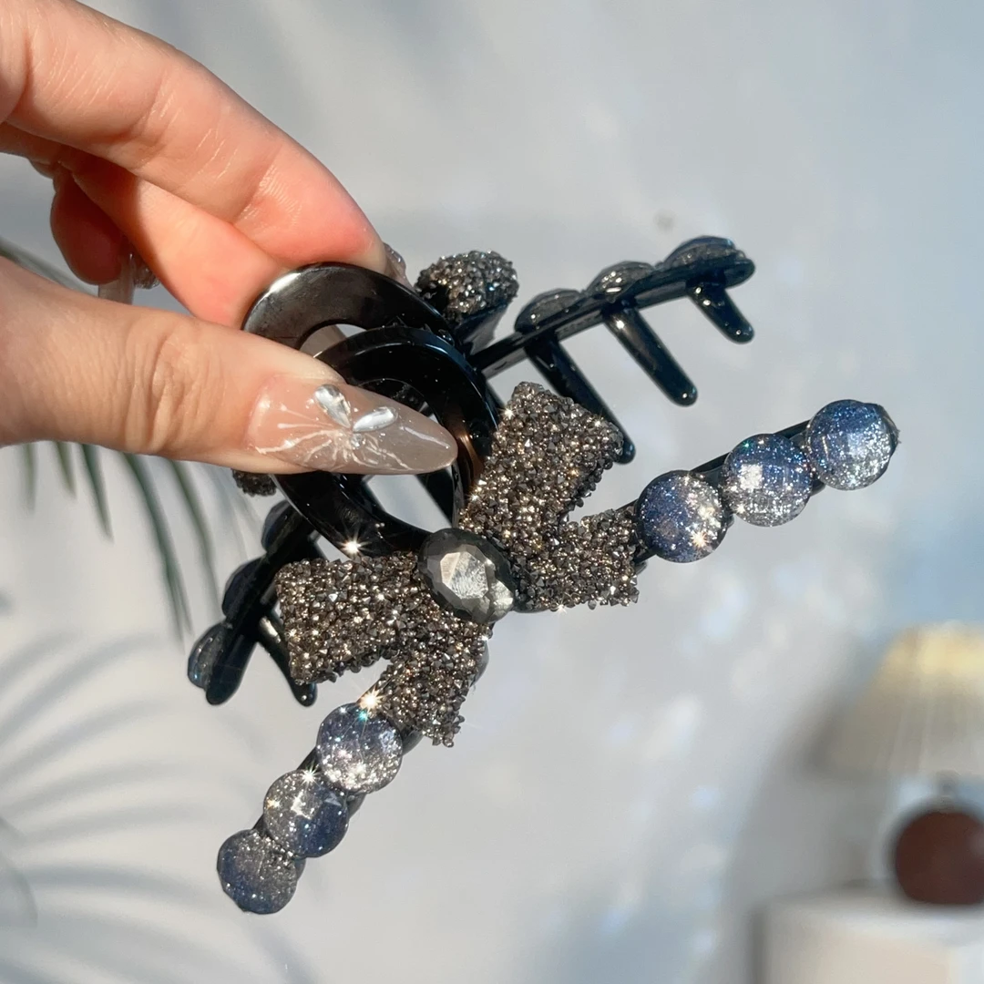 【DOYOU饰品】星空蓝猫眼蝴蝶结轻奢时尚百搭网红后脑勺盘发大抓夹