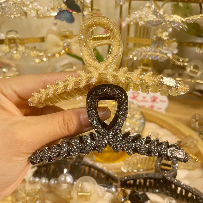 亚克力发饰 鱼骨大号抓夹简约气质后脑勺发饰轻奢韩版满钻大抓夹