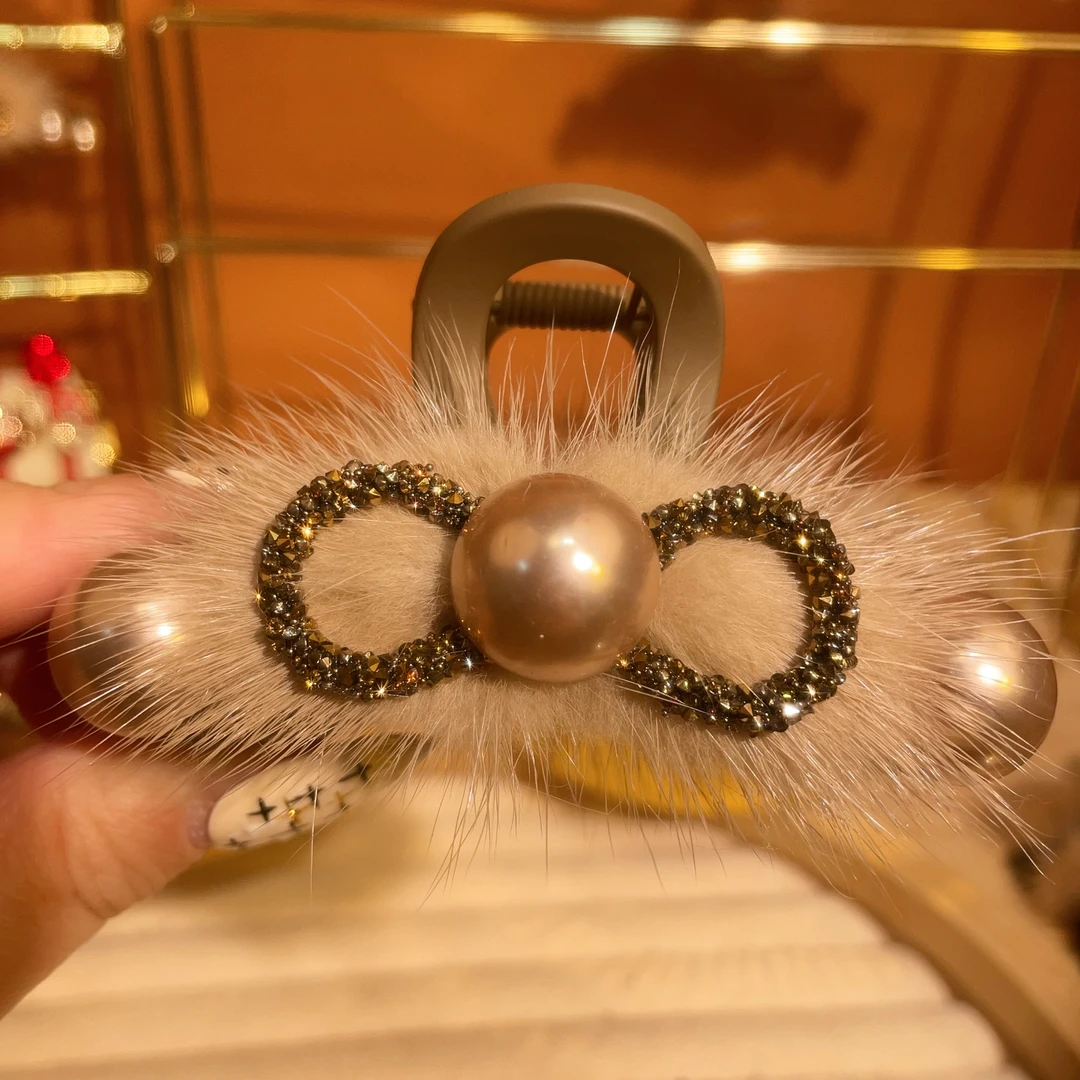 秋冬饰品蝴蝶结珠珠抓夹气质时尚可爱简约韩版发夹