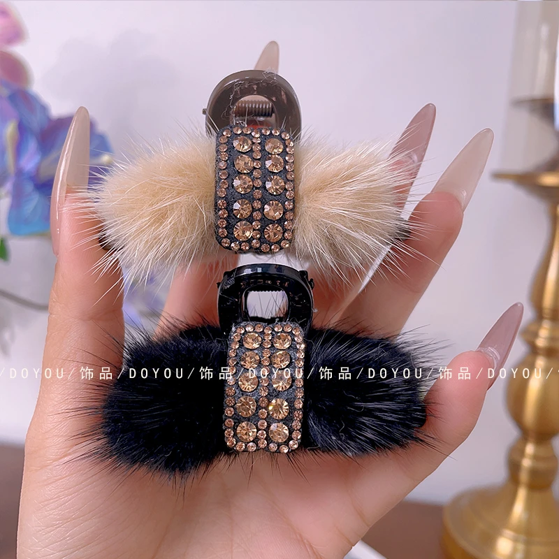 秋冬新款毛毛小抓夹气质时尚百搭刘海夹碎发夹半扎夹