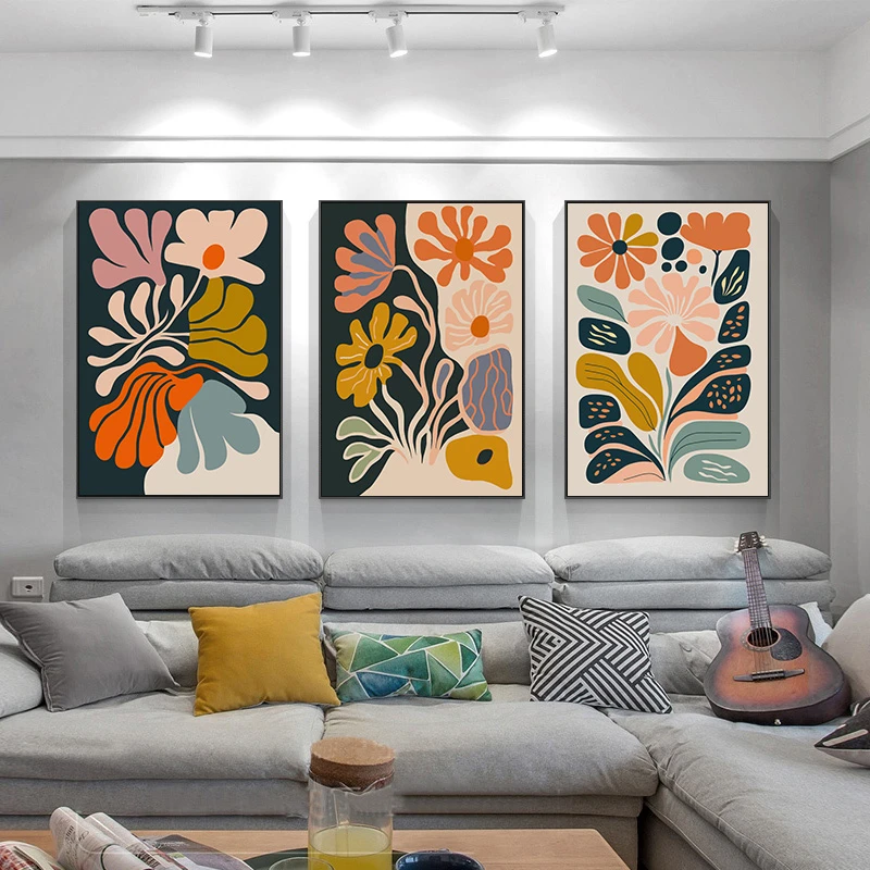 31轻奢高档现代装饰几何三联壁画沙发背景墙有带框挂画北欧简约