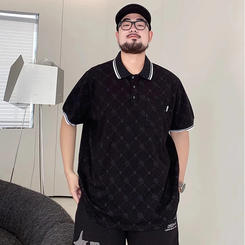 时尚潮牌大码男装2024夏季新款潮流翻领polo衫短袖男胖子宽松半袖