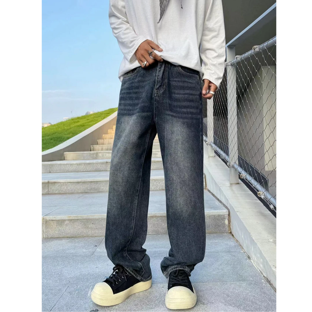 2024秋季新款美式复古牛仔裤男宽松直筒高街百搭休闲裤子男潮