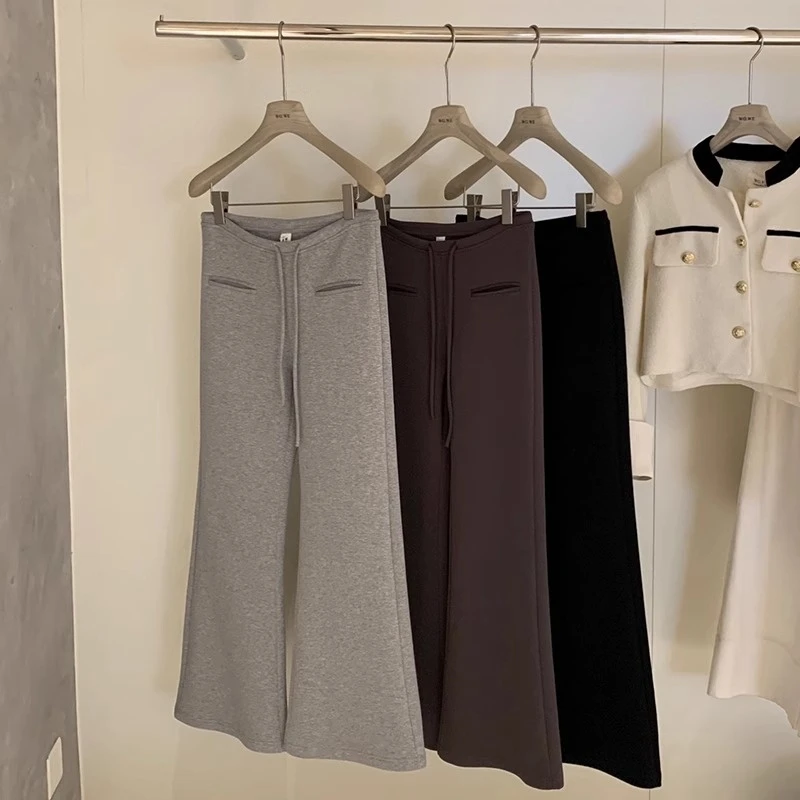 宽松休闲裤女秋冬2024新款窄版显瘦直筒阔腿裤高腰垂感拖地运动裤
