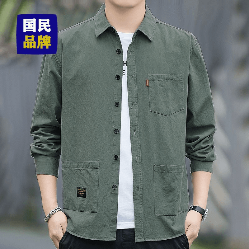 【小扬哥推荐】纯色衬衫男士长袖免烫春秋季港风休闲多口袋工装衬