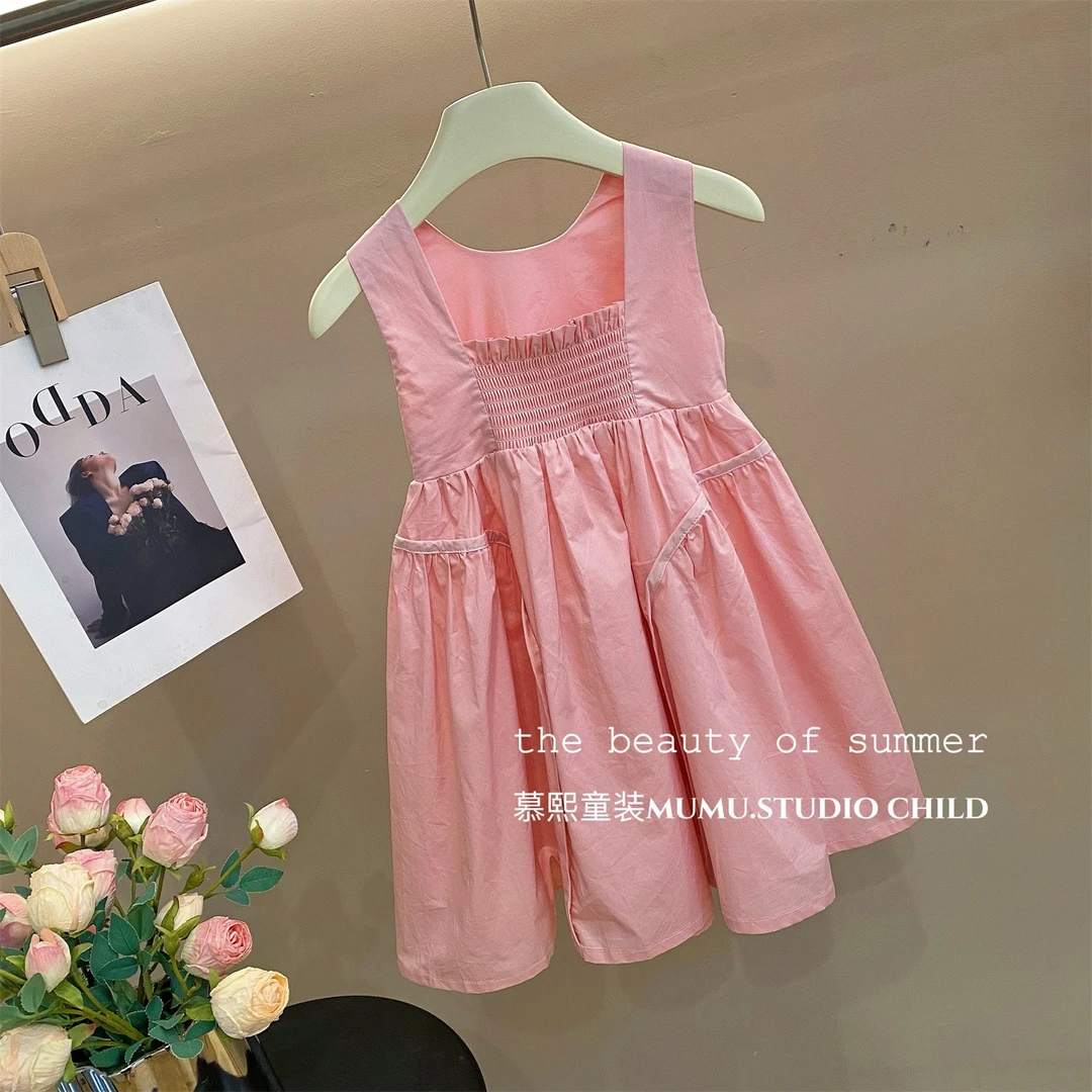 [慕熙】女童2024夏季新款儿童连衣裙洋气时尚粉色连衣裙