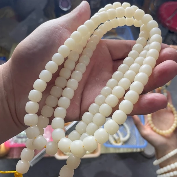 原生态干磨菩提根9×10mm老型桶珠天然菩提长串114颗文玩