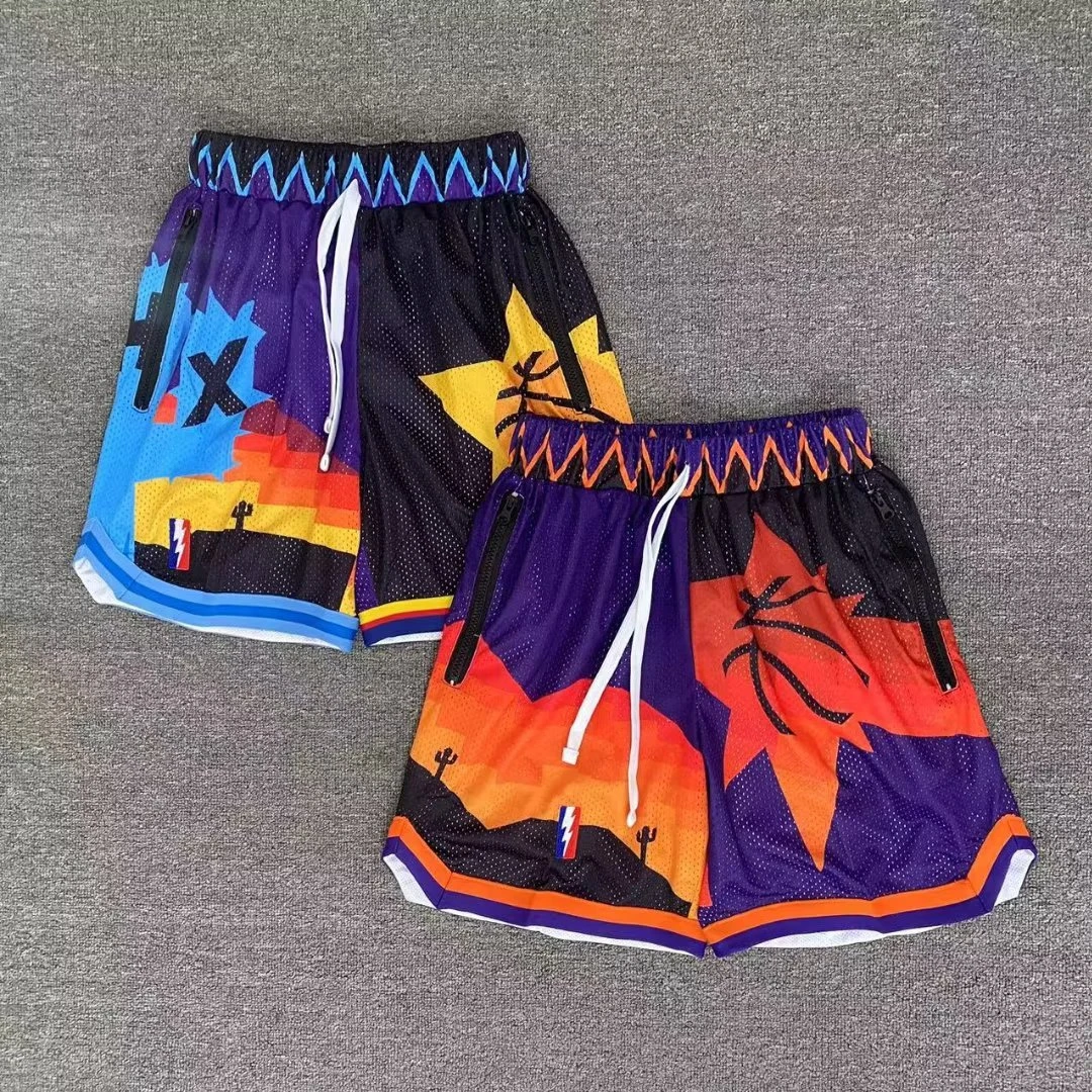 夏季宽松美式篮球运动短裤速干大网眼双层复古球裤口袋拉链设计