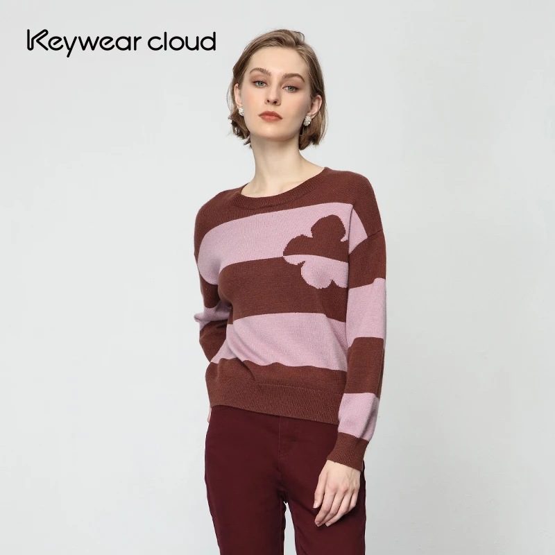 Keywearcloud奇威冬季宽松大圆领套头落肩针织衫上衣