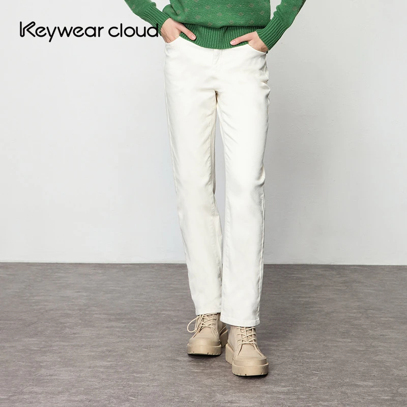 Keywearcloud奇威冬季白色九分裤百搭休闲裤直筒裤