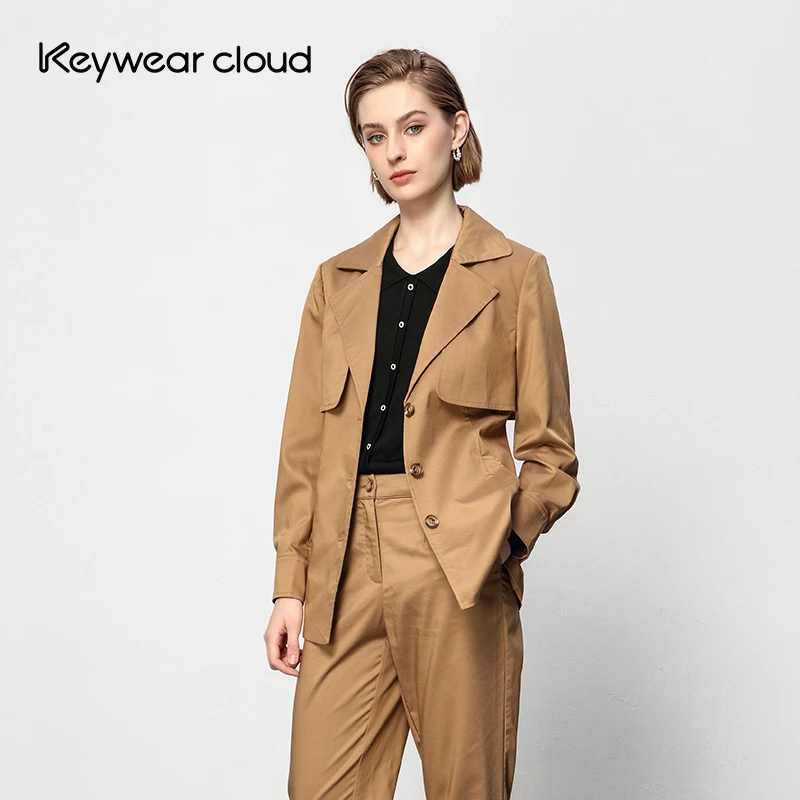 Keywearcloud奇威女装咖啡色经典通勤修身单排扣西装