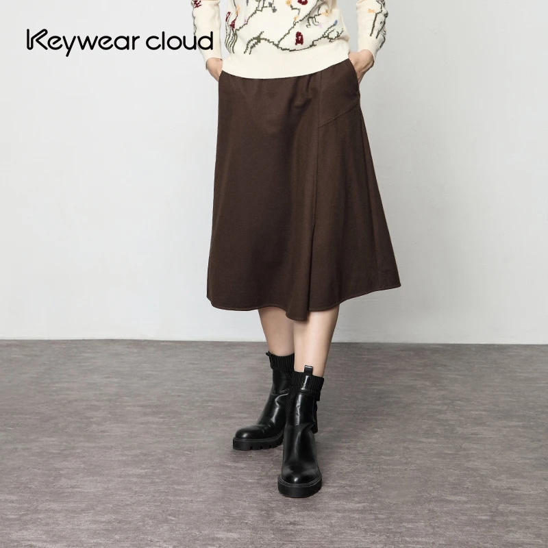 Keywearcloud奇威冬季女装时尚高腰A字裙百搭半身裙