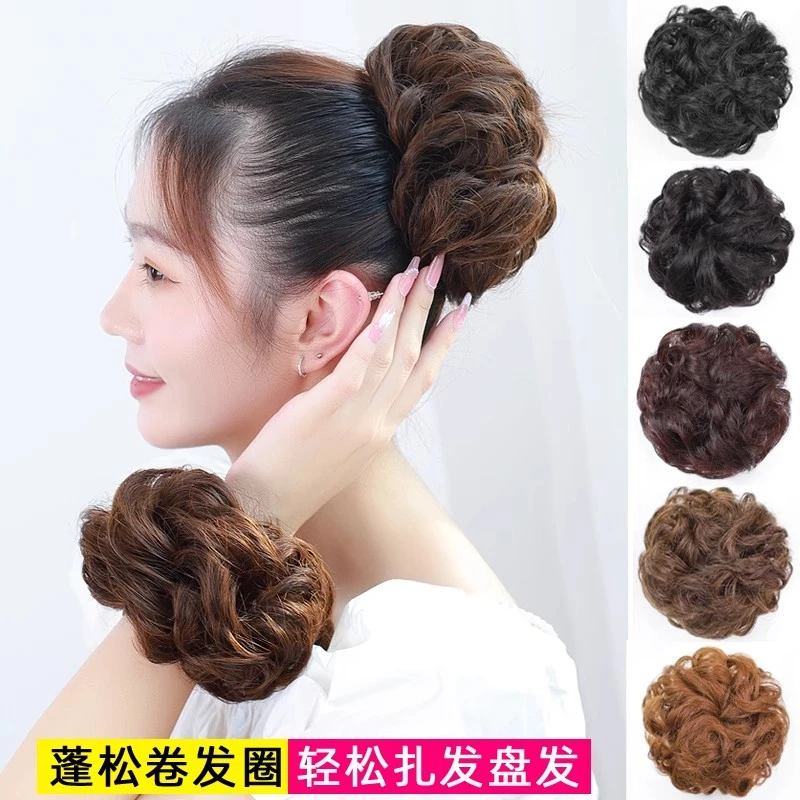 卷发圈假发女款仿真发发圈蓬松逼真头饰低丸子头假发自然发丝假发