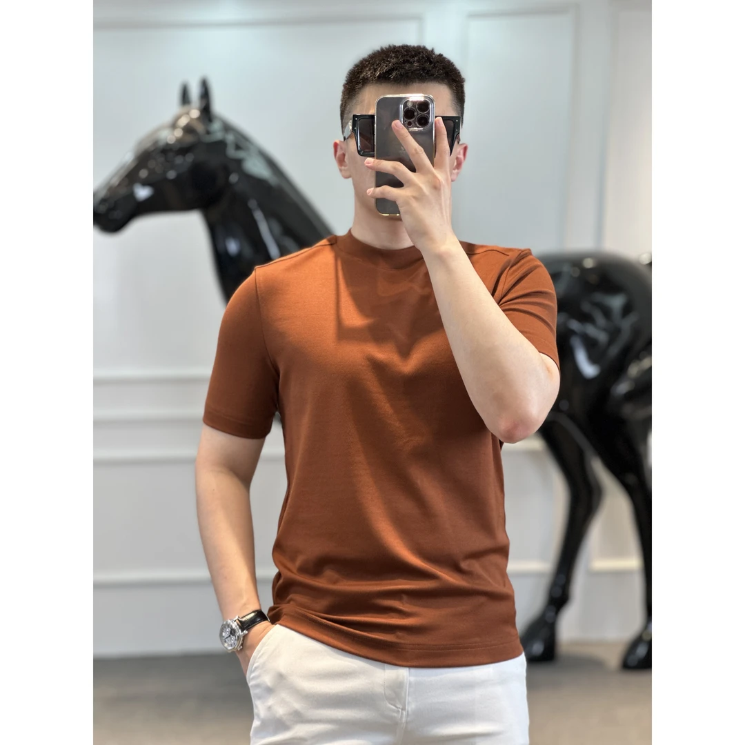 GDTN>秋季新款男士轻奢休闲半袖时尚百搭修身纯色圆领短袖Z-1173