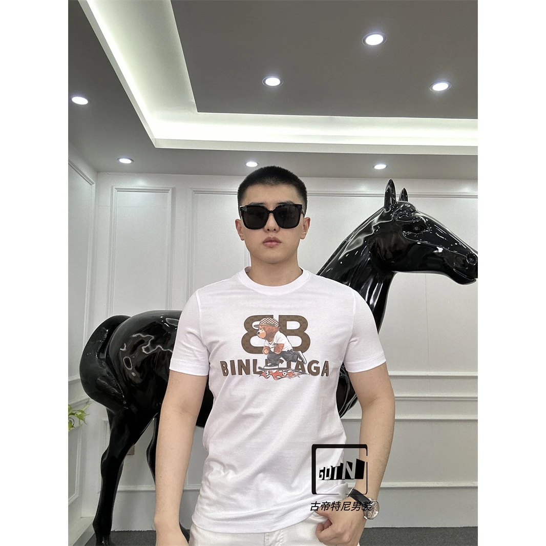 <古帝特尼>春夏新款男士潮流欧货时尚修身胶印圆领短袖Z-36398