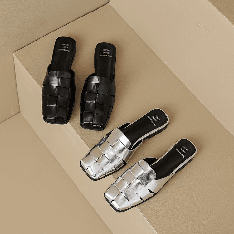 feilunna/妃伦娜 1.5CM粗跟/牛皮34-40网红外穿低跟包头方头罗马凉拖鞋女软底小众