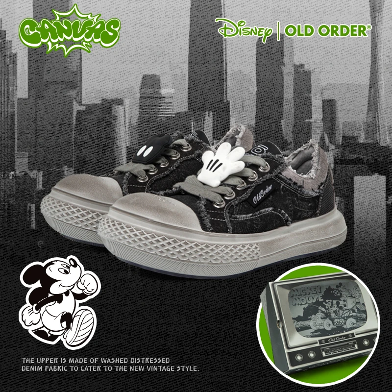 【暗黑米奇大头鞋】OLDORDER迪士尼联名帆布休闲百搭厚底增高情人节