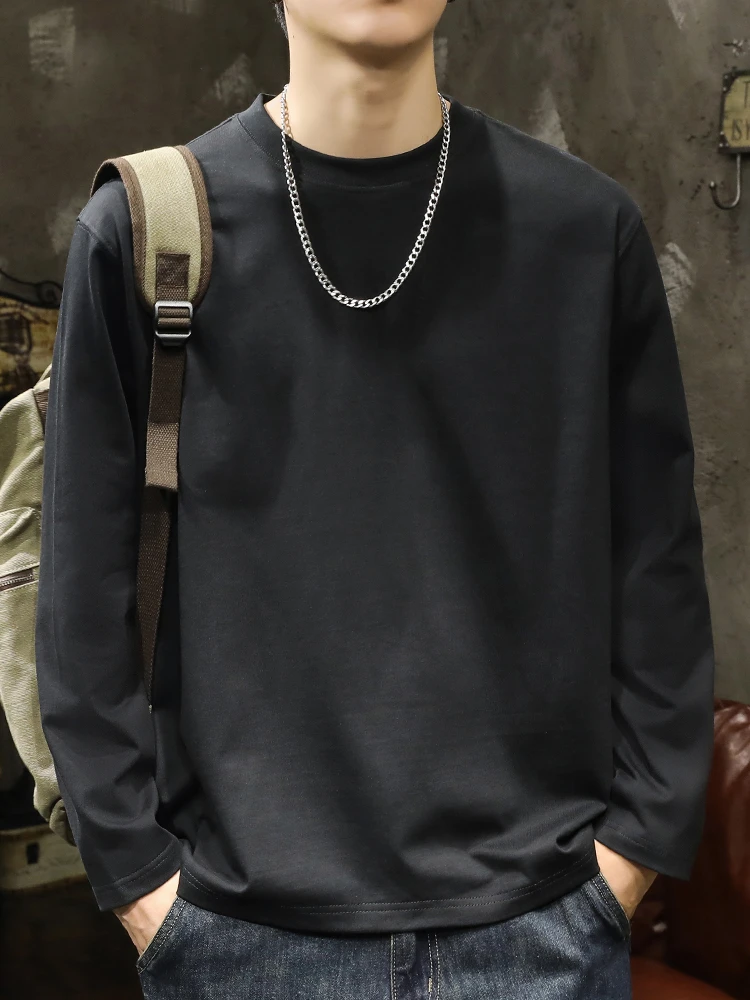 260克重磅纯棉白色长袖T恤男打底衫秋冬季内搭上衣服男装圆领卫衣