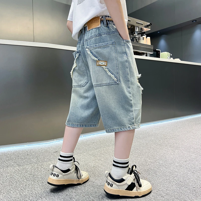 男童牛仔短裤夏季薄款宽松2024中大童休闲七分裤洋气儿童过膝中裤