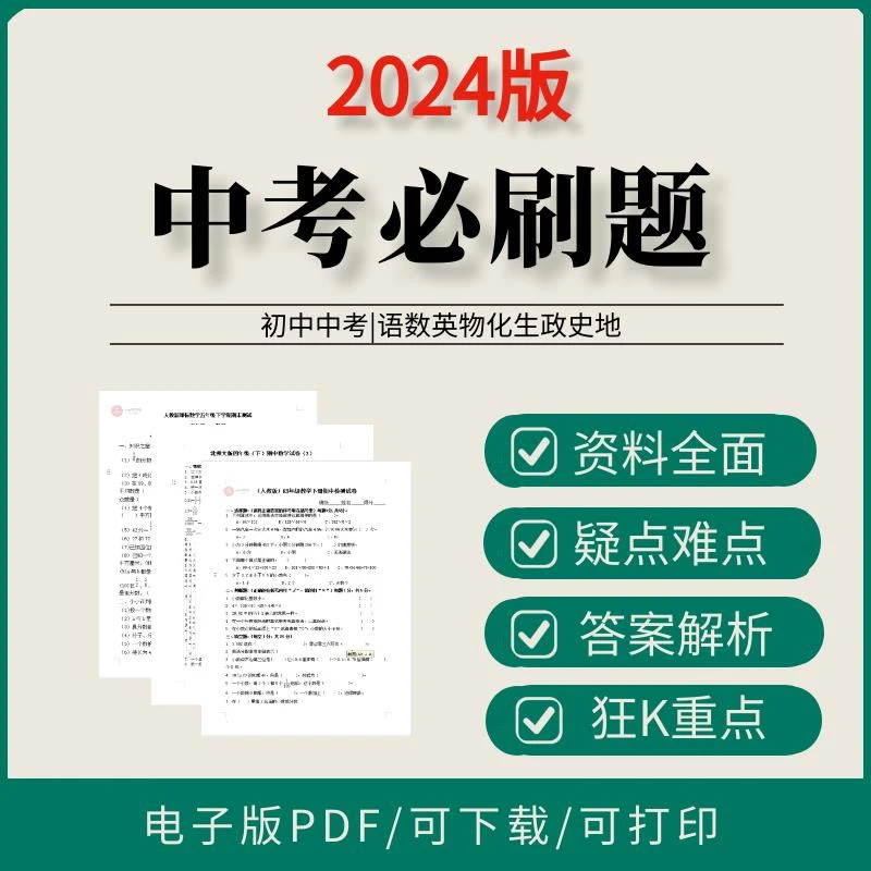 2024年中考必刷题初三九年级总复习pdf电子版化语文数学英语物理