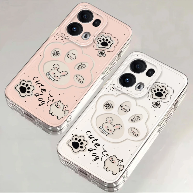 oppoReno13pro手机壳粉色镂空猫狗卡通可爱风高级透明软壳全包防