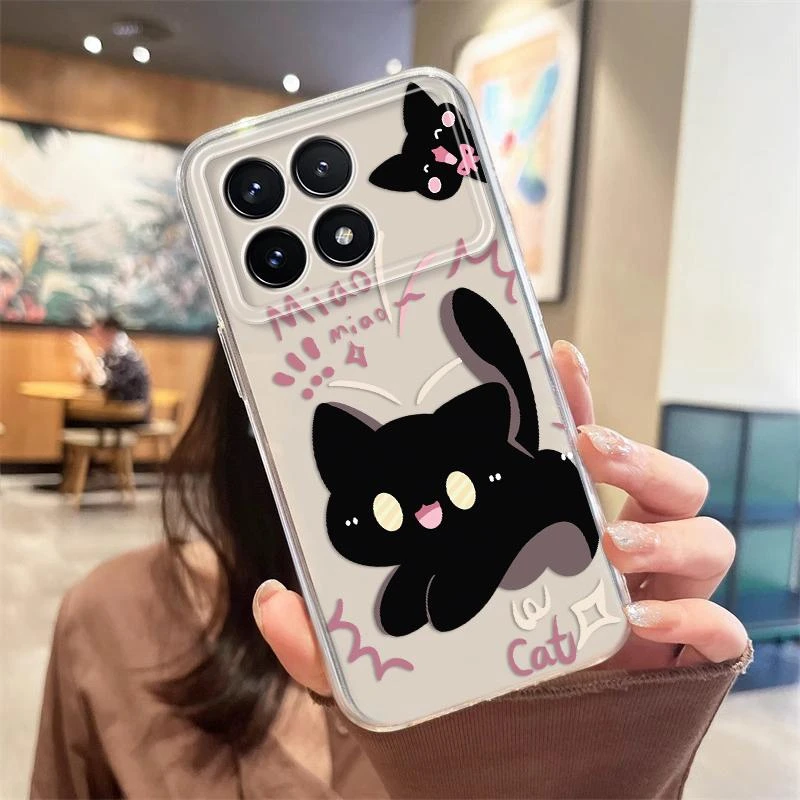 小米红米K70新款网红惊吓小猫太空透明手机壳不发黄创意ins全包防