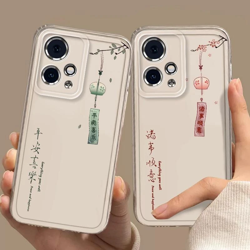 荣耀90GT网红平安喜乐新款手机壳网红防摔透明可爱风铃保护套全包