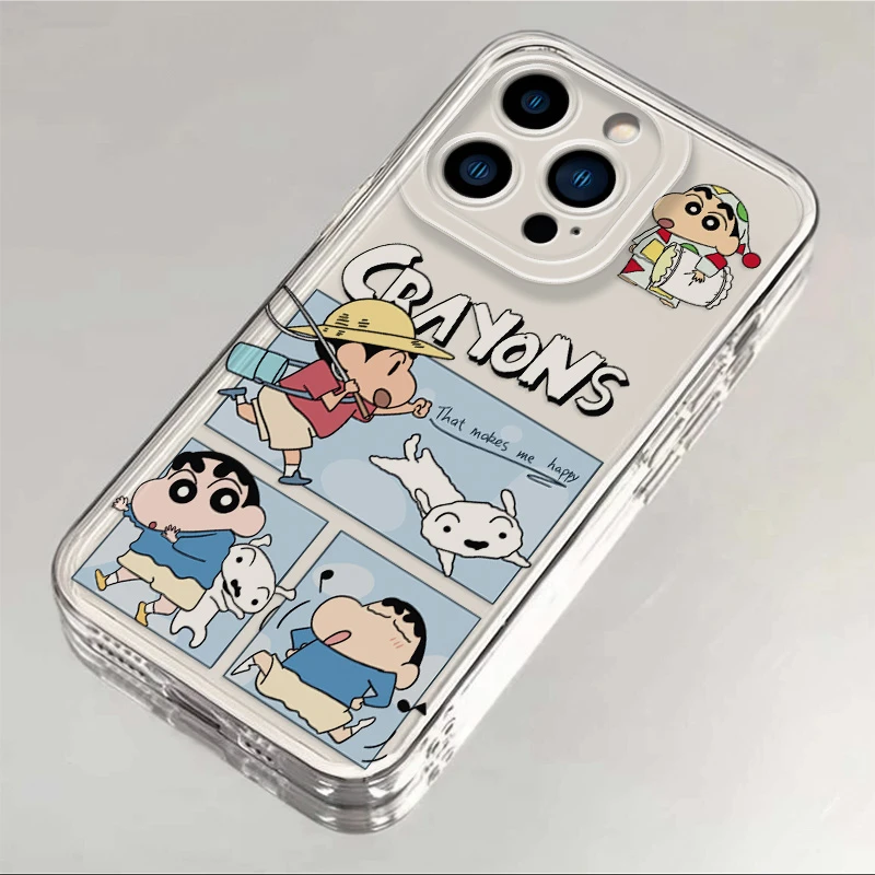 苹果16Pro适用手机壳蜡笔小新秋游卡通透明全包软硅胶防摔保护男