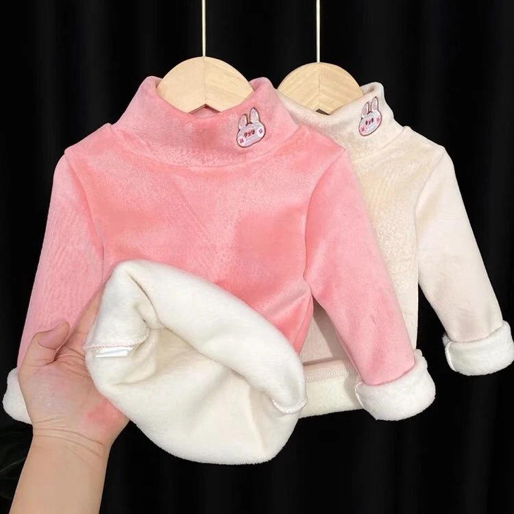 女童打底双面绒儿童银狐绒长袖加绒高领秋冬加厚上衣保暖裤毛衣冬