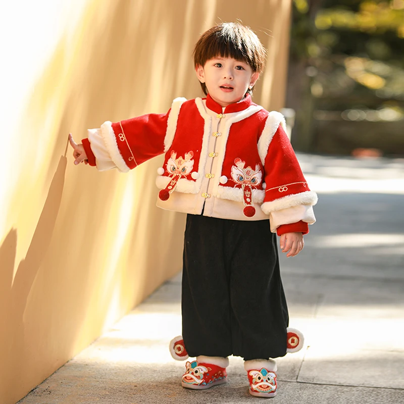 男童拜年服冬季新款儿童唐装龙年新年装男宝宝过年加绒中国风汉服