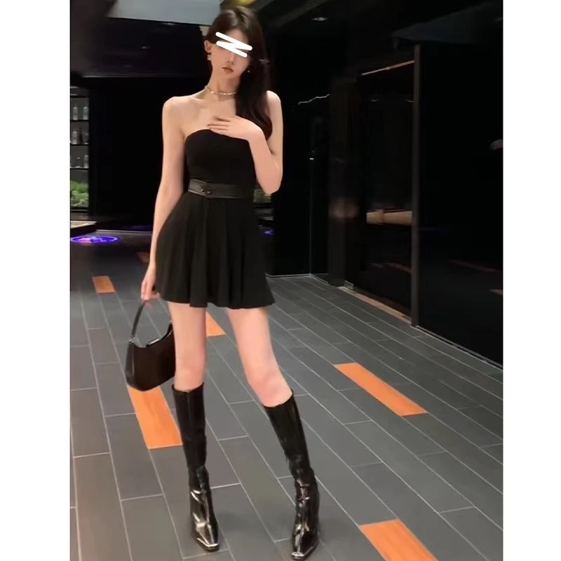 夏季新款抹胸露背修身收腰性感气质显瘦小黑裙黑色连衣裙