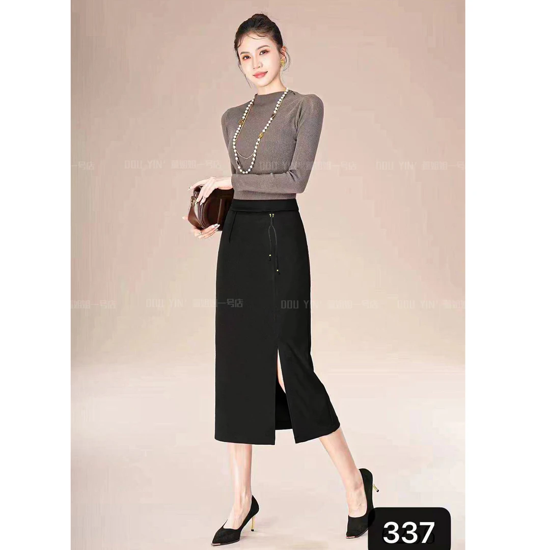 337新款时尚国风高腰开衩半身裙