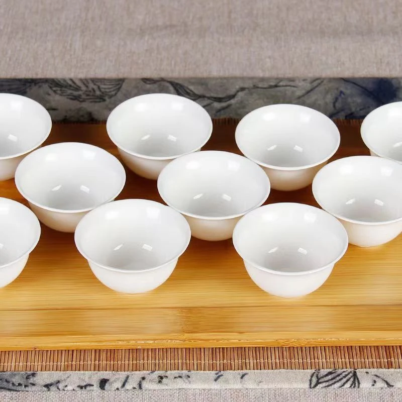 茶具套装羊脂玉描金边功夫小茶杯陶瓷茶碗主人杯茶年轻人茶具