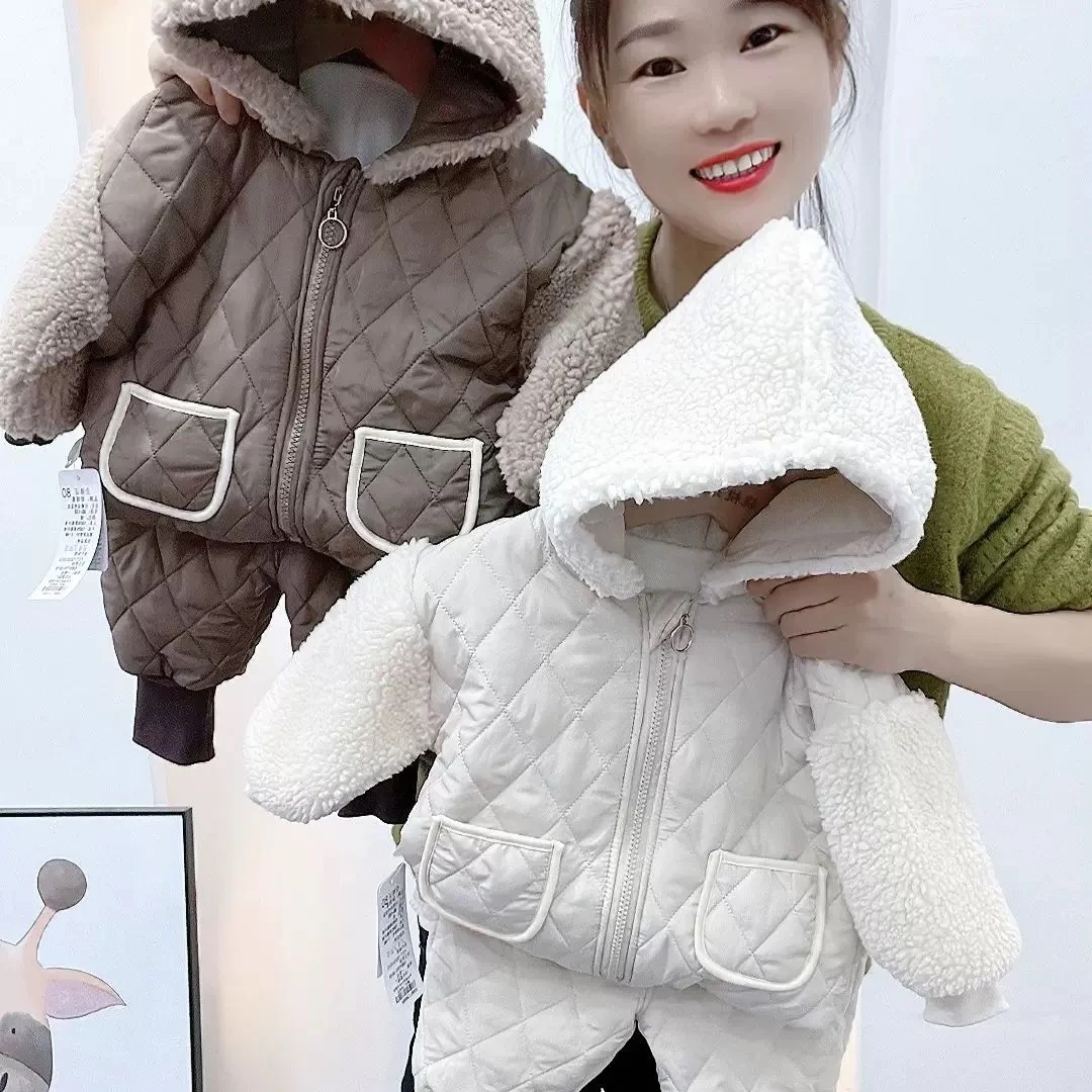 男童套装秋冬装2024新款男孩衣服加厚男宝宝儿童洋气夹棉加绒冬季