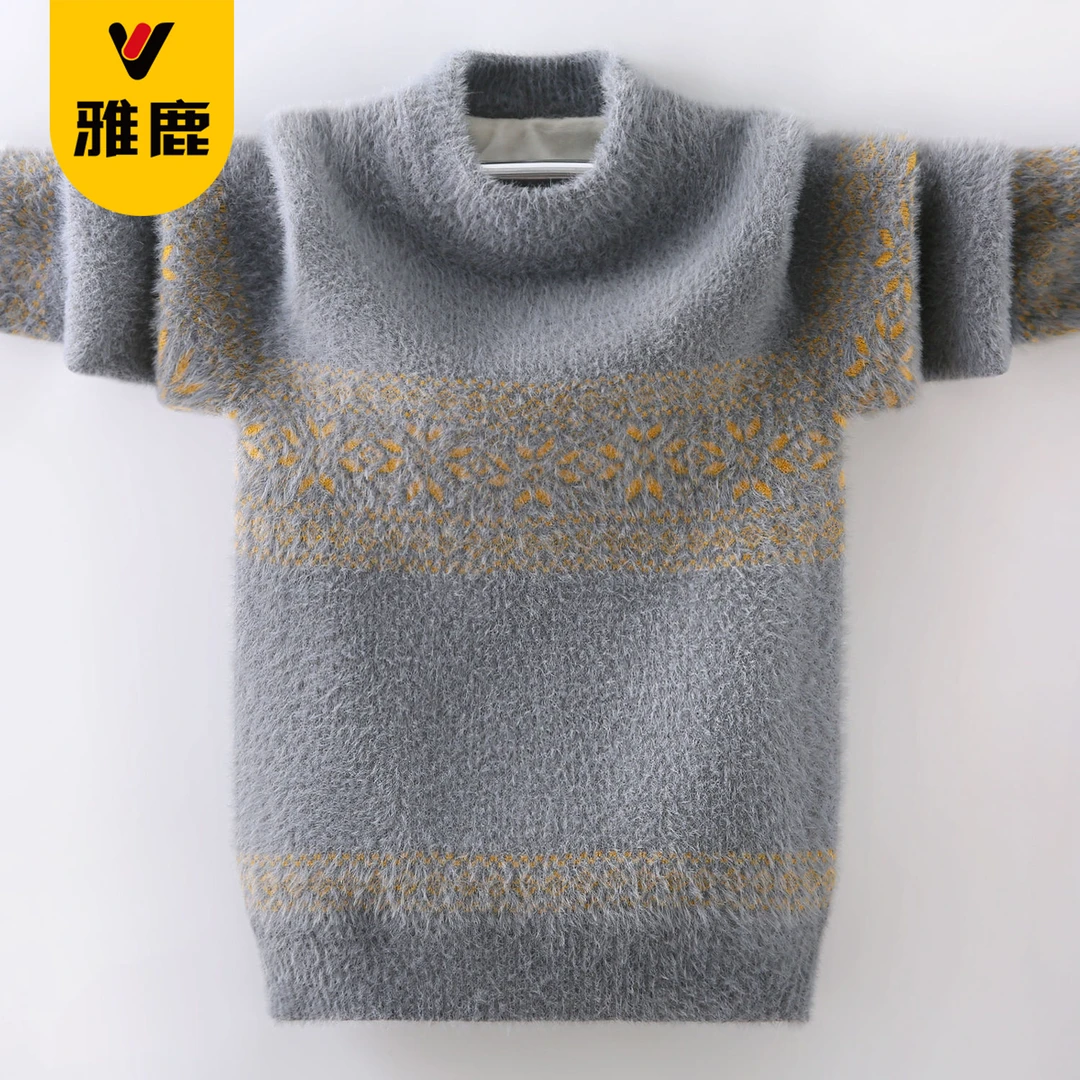 Z雅鹿男童毛衣新款儿童仿水貂绒2025春秋中大童保暖针织衫YCMY008