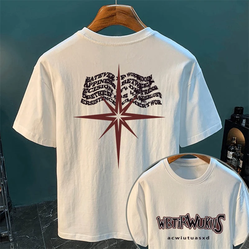 240g纯棉T恤商务休闲上衣服半袖韩版男装百搭印花宽松夏季圆领ins