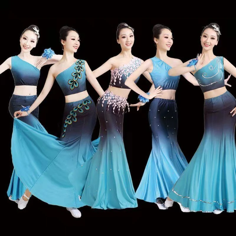 2023新款傣族舞蹈服装演出服女云南孔雀舞包臀鱼尾裙艺考舞台装