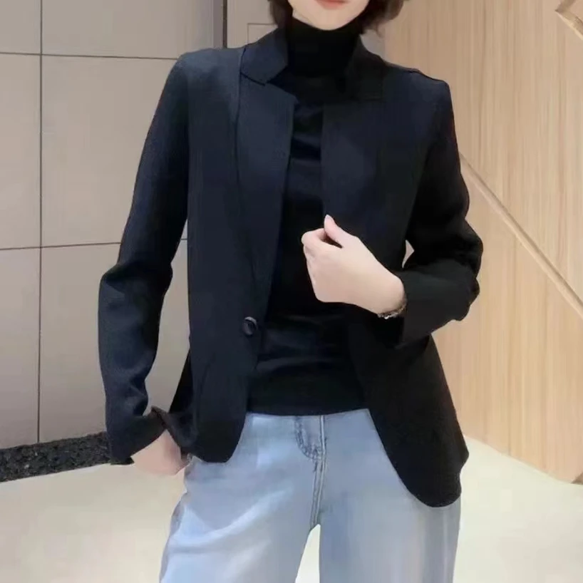 春季新款轻型一粒扣V字立领女士小西服休闲外套