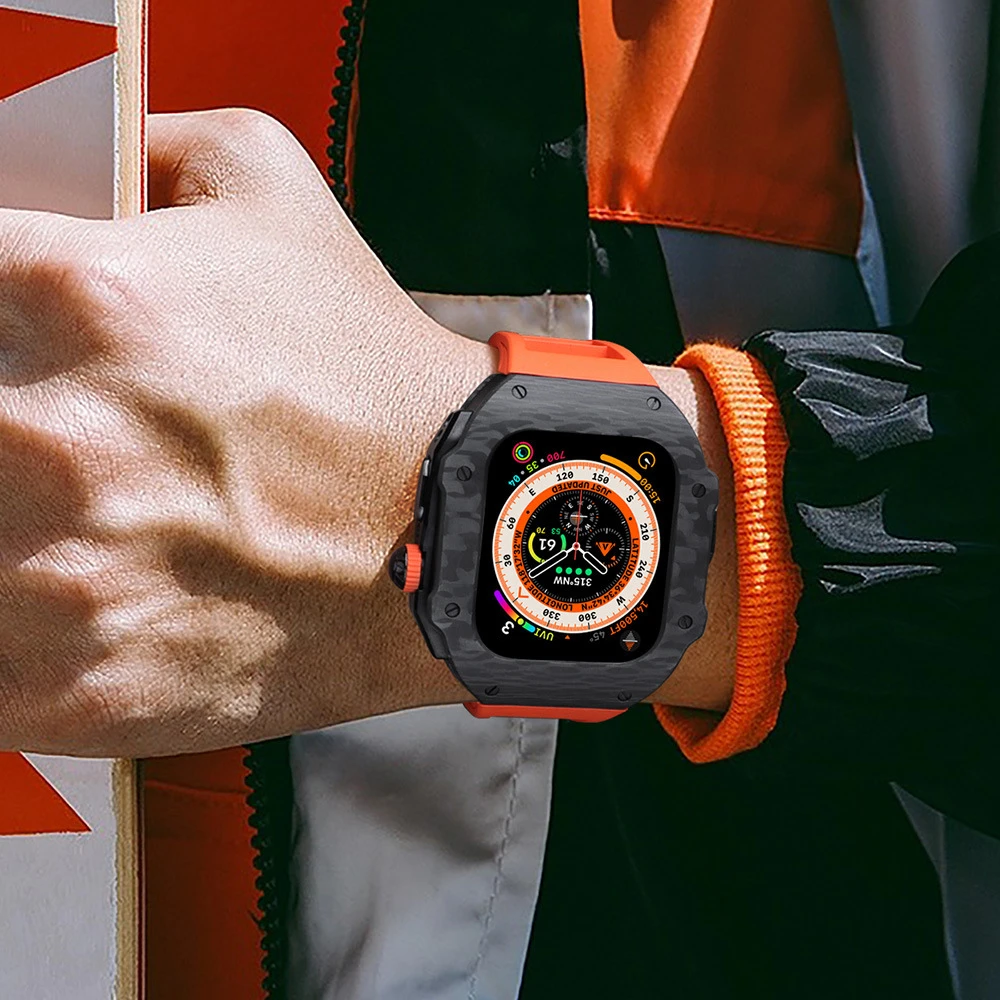 适用iwatch S8/7 44 45 Ultra 49mm表壳碳纤维保护壳用于苹果手表