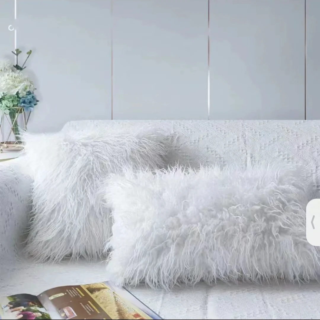 高品质北欧ins风长毛绒抱枕现代简约沙发靠垫纯色抱枕LD
