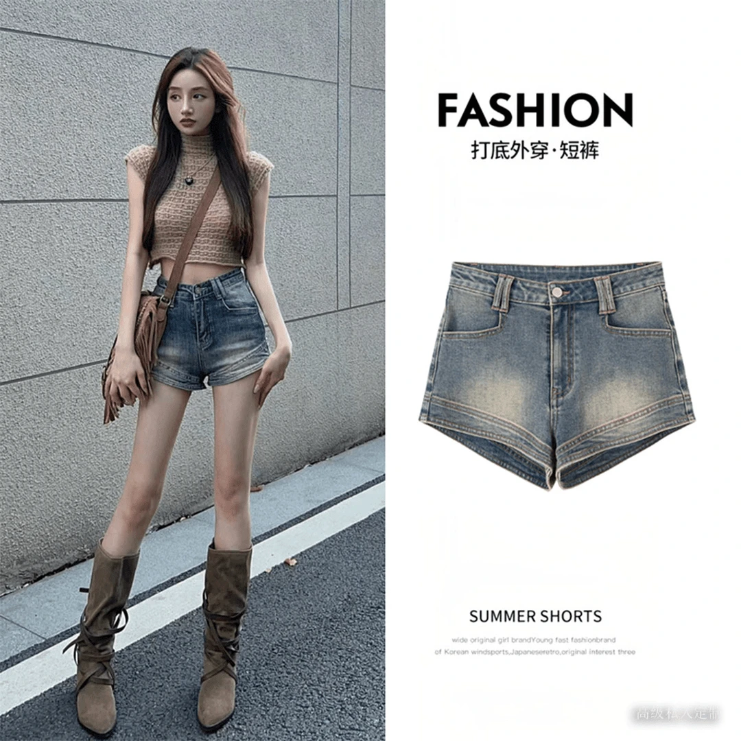 G13【GBSstudio女装服饰】春季超短A版牛仔裤防走光巨显腿长复古女