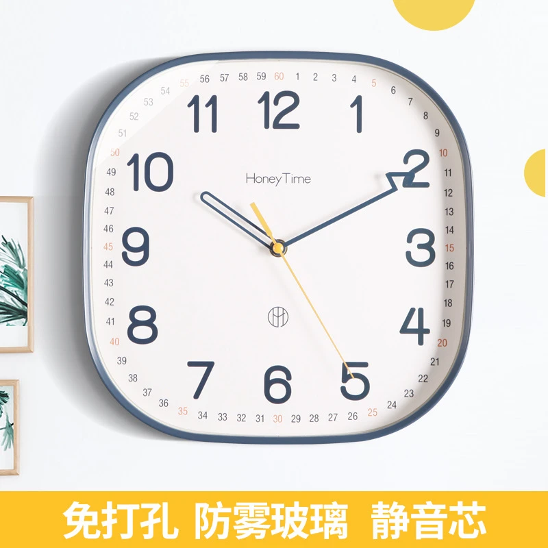 现代简约方形静音挂钟家用客厅钟表家用时钟挂墙表卧室电波石英钟