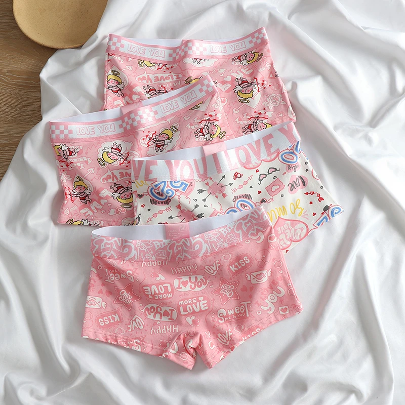 平角内裤女生纯棉粉色可爱卡通les帅t透气抗菌裆运动舒适四角裤头