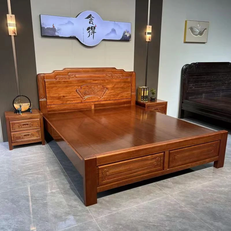 仿古中式实木床家用主卧古典简约雕花双人新婚经济型大床高箱储物