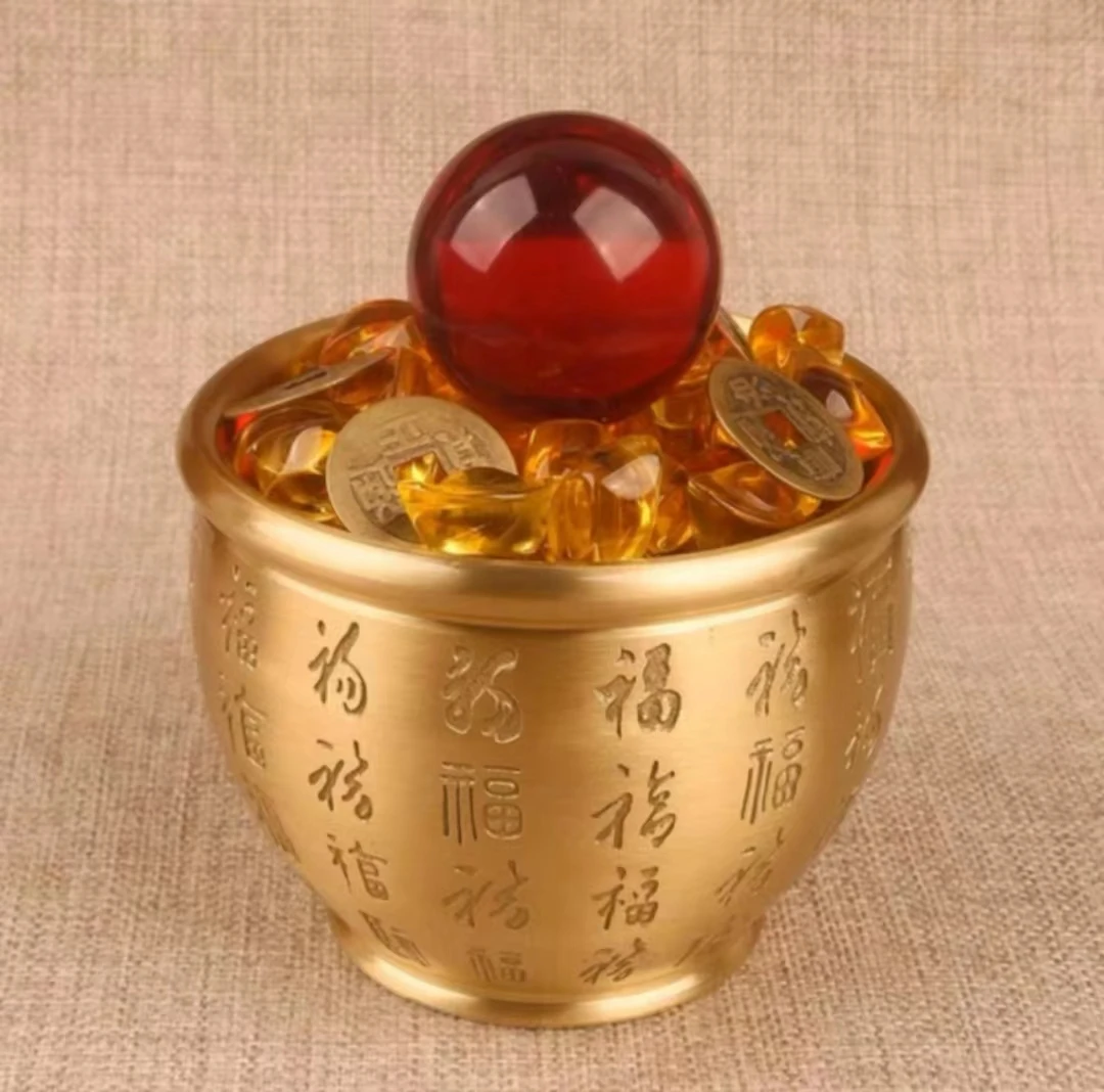 黄铜米缸 招财进宝百福缸 八方来钱存钱罐家居客厅办公室招财摆件