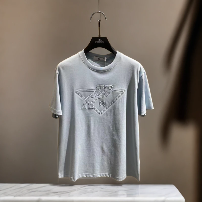 男款白色蓝色轻奢时尚半袖宽松经典男士休闲夏季春夏灰色印花圆领