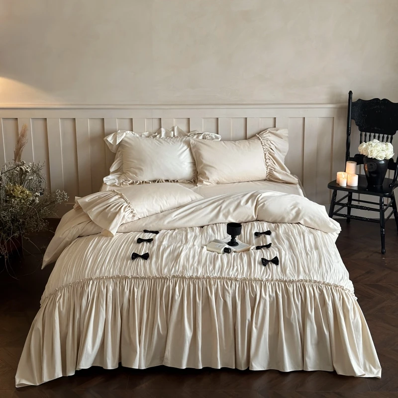 慕逸【温妮的心愿】全棉纯棉床裙款贡缎磨毛四件套秋冬款床上用品