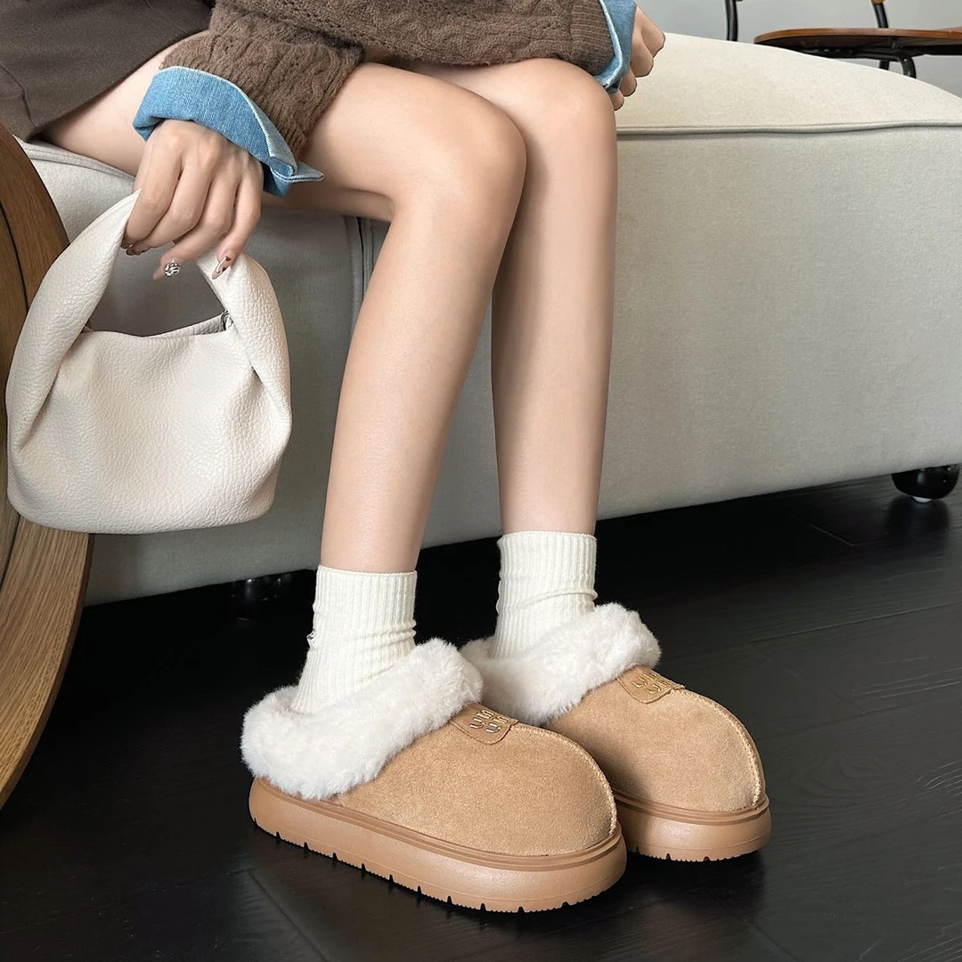 【Yuki定制】毛毛厚底增高圆头2024新款百搭舒适雪地靴半拖鞋棉鞋